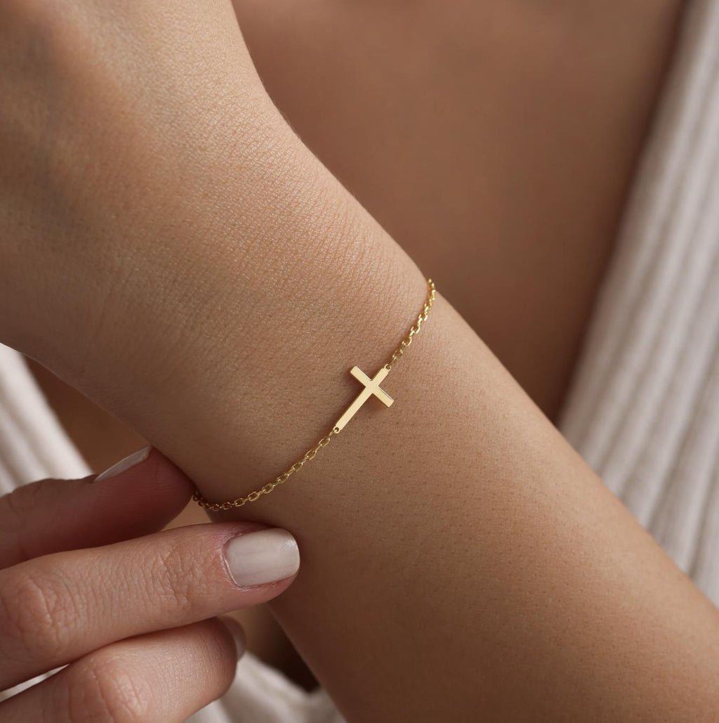 Dainty Sterling Silver Cross Bracelet