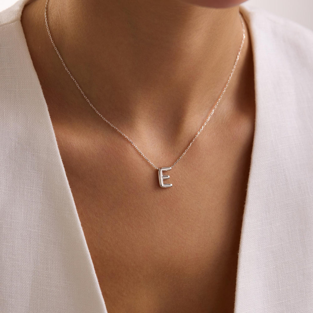 Sterling Silver 3D Bubble Initial Necklace