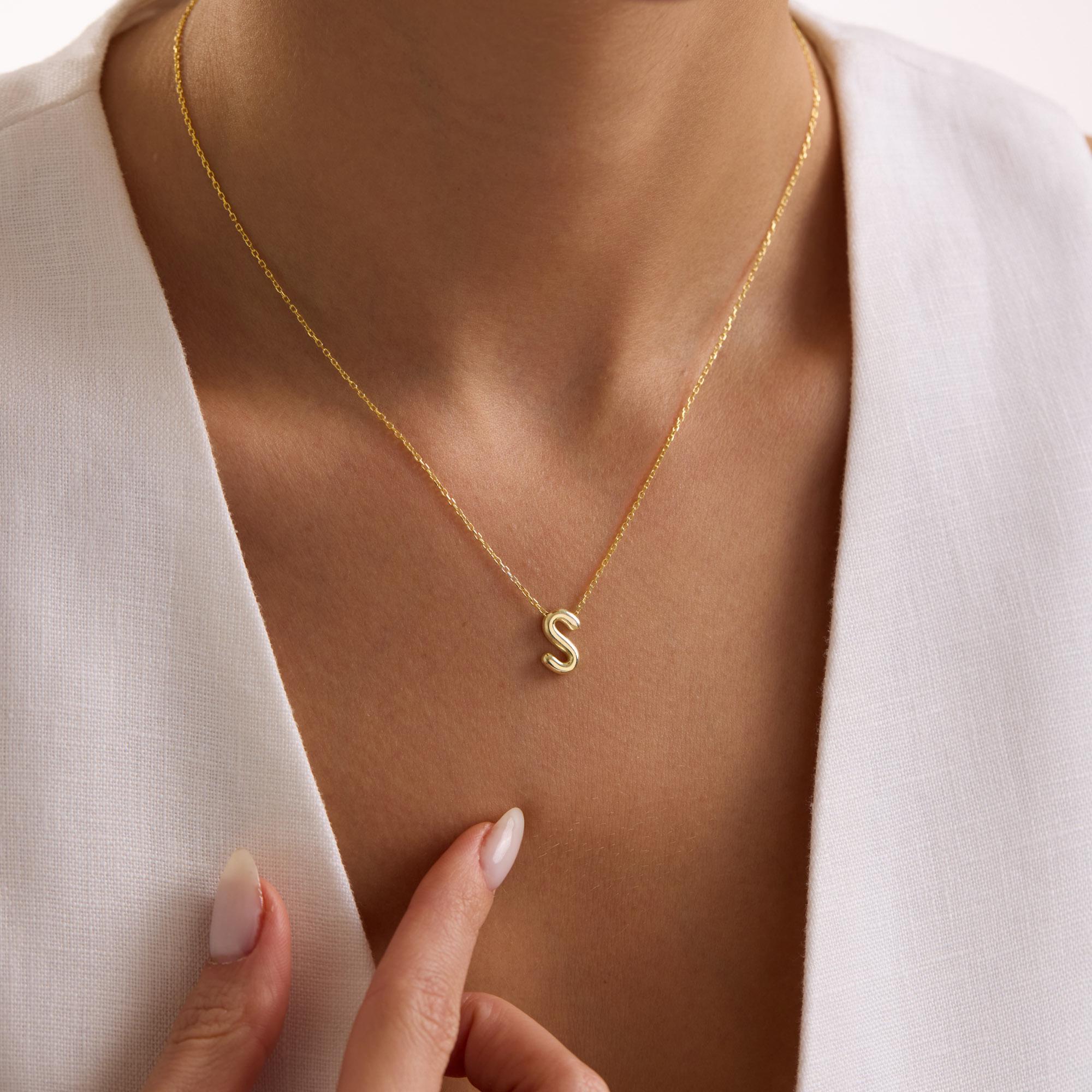 Sterling Silver 3D Bubble Initial Necklace