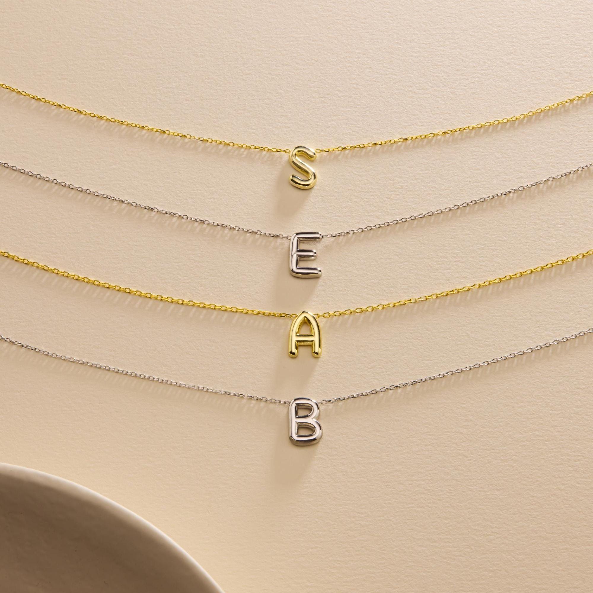Sterling Silver 3D Bubble Initial Necklace