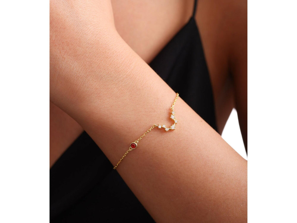 Personalized Sterling Silver Zodiac Bracelet with Birthstone