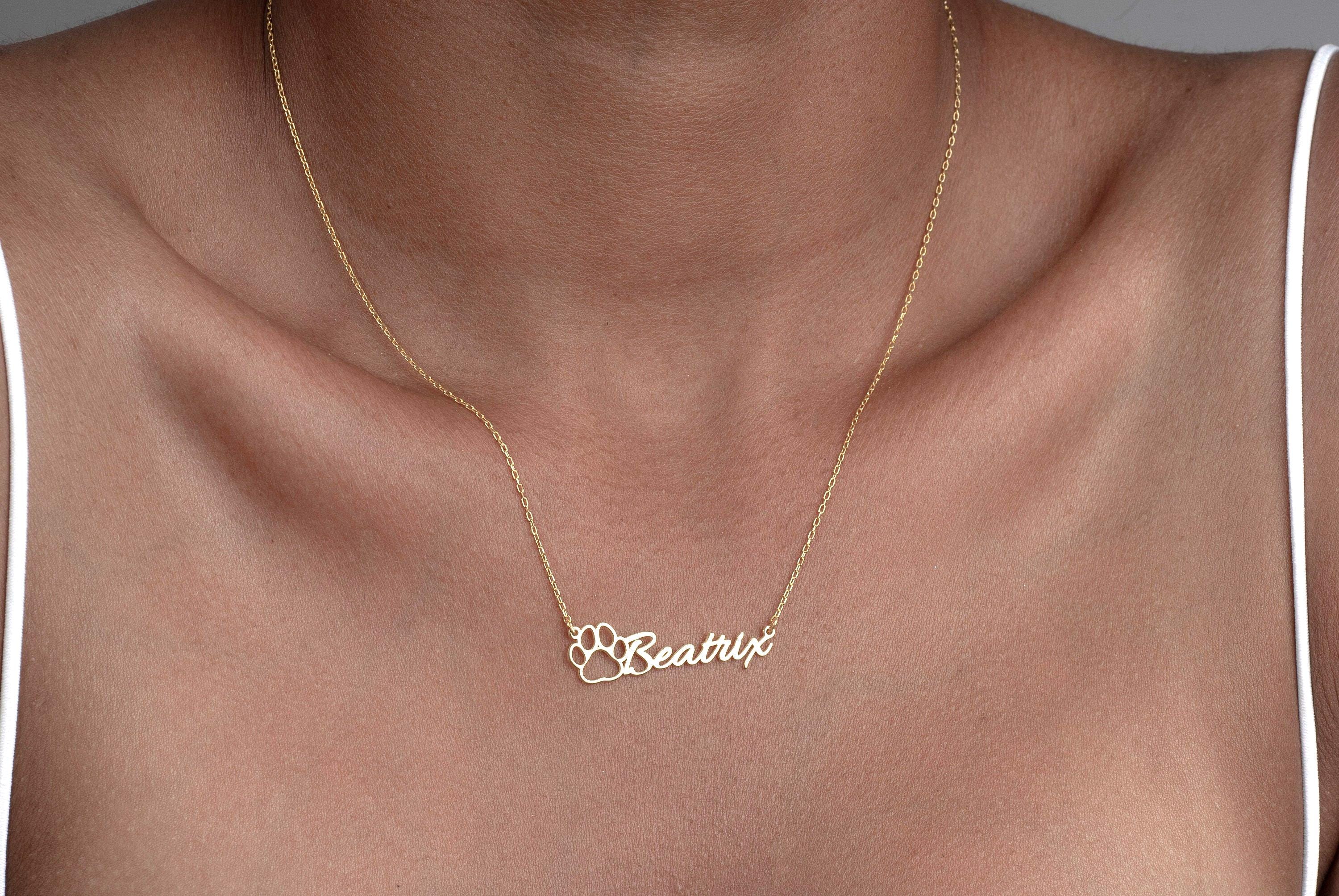Sterling Silver Dog Paw Name Necklace