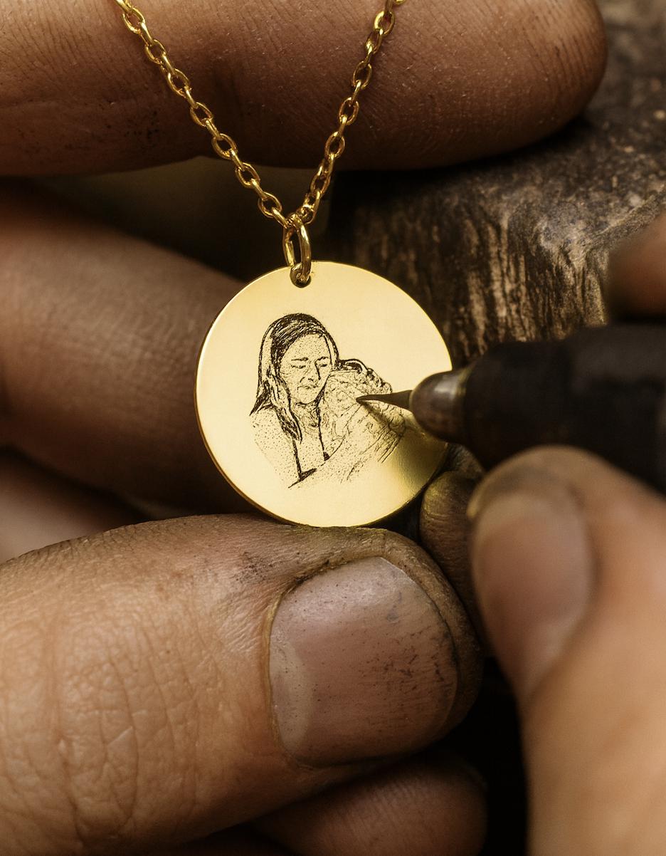 Sterling Silver Engraved Family Photo Necklace