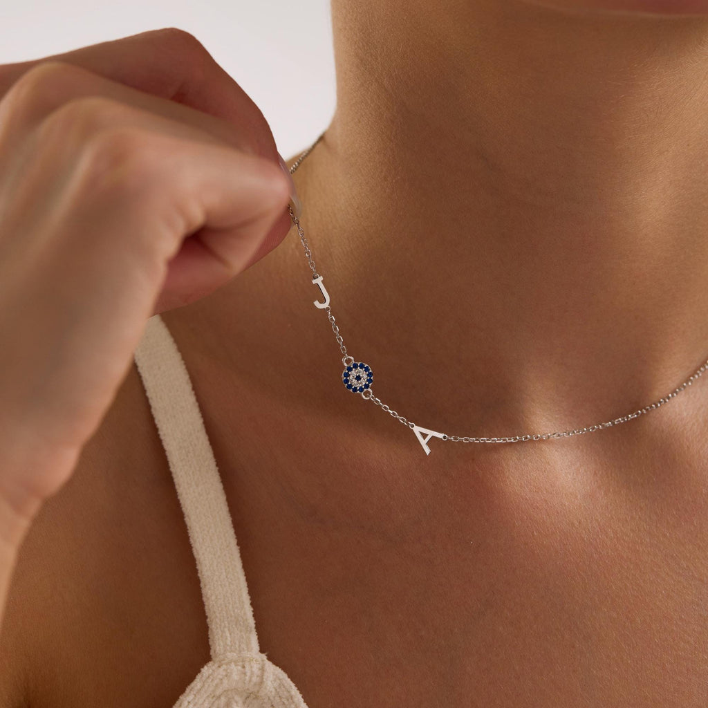 Music Note, Heart, Paw, Evil Eye Sideway Initial Necklace • Personalized