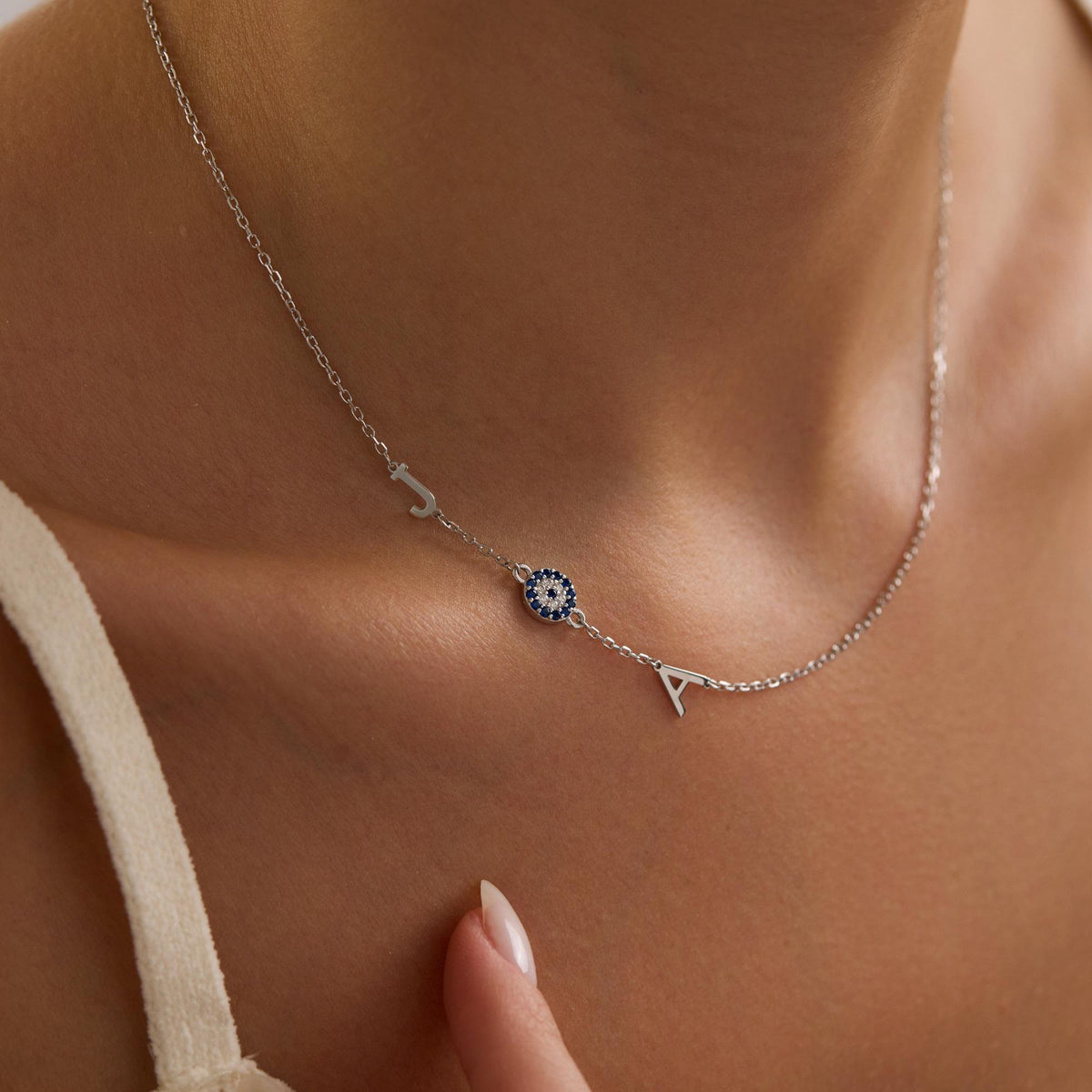 Christmas Protection Necklace • Evil Eye Initial Necklace • Personalized