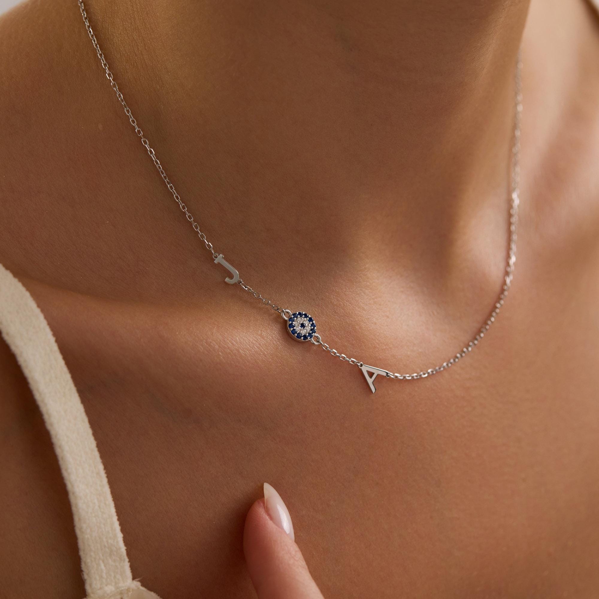 Music Note, Heart, Paw, Evil Eye Sideway Initial Necklace • Personalized
