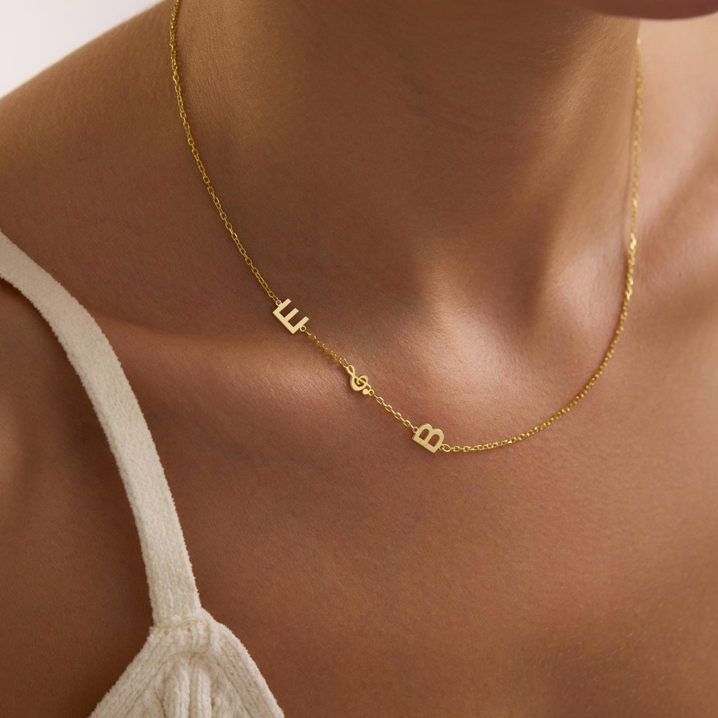 Music Note, Heart, Paw, Evil Eye Sideway Initial Necklace • Personalized