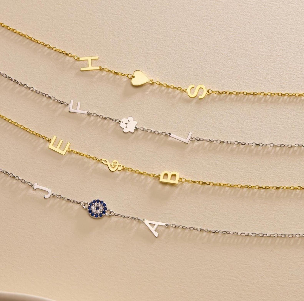 Music Note, Heart, Paw, Evil Eye Sideway Initial Necklace • Personalized