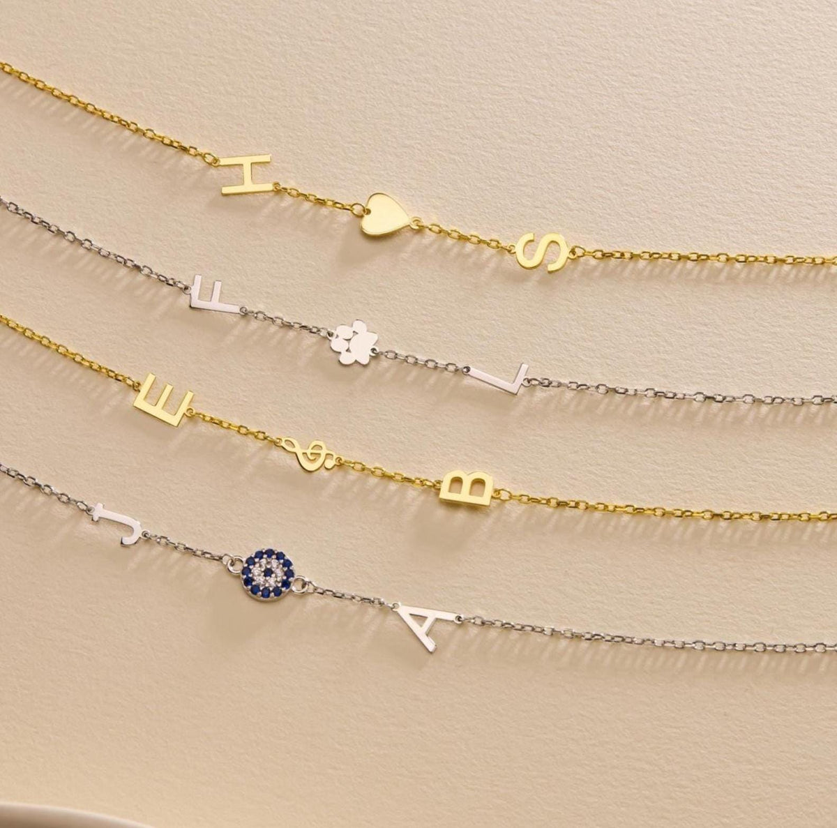 Music Note, Heart, Paw, Evil Eye Sideway Initial Necklace • Personalized