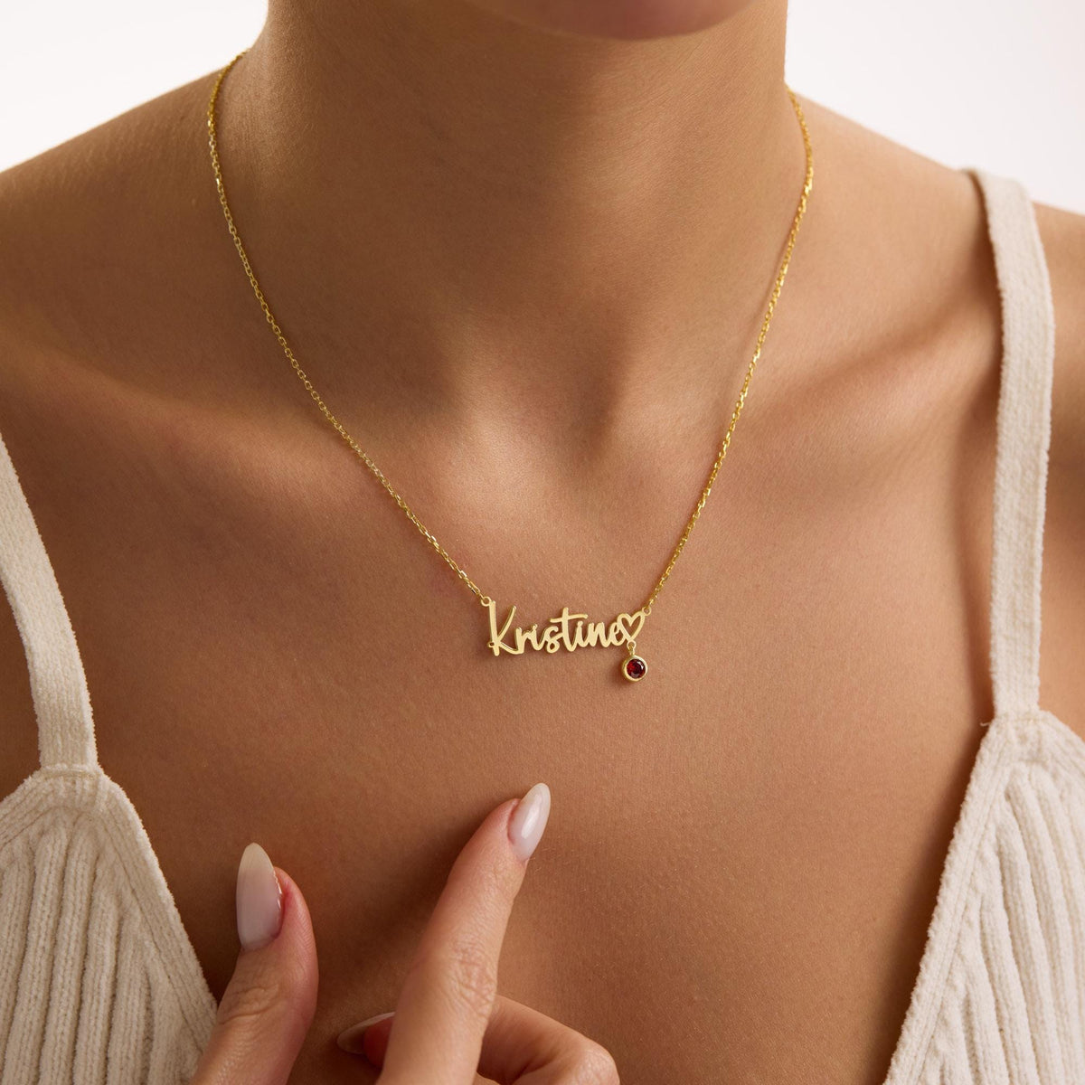 Kids Name Necklace for Mom with Birthstone | Personalized Heart Name