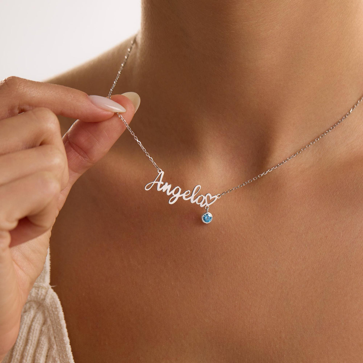 Kids Name Necklace for Mom with Birthstone | Personalized Heart Name