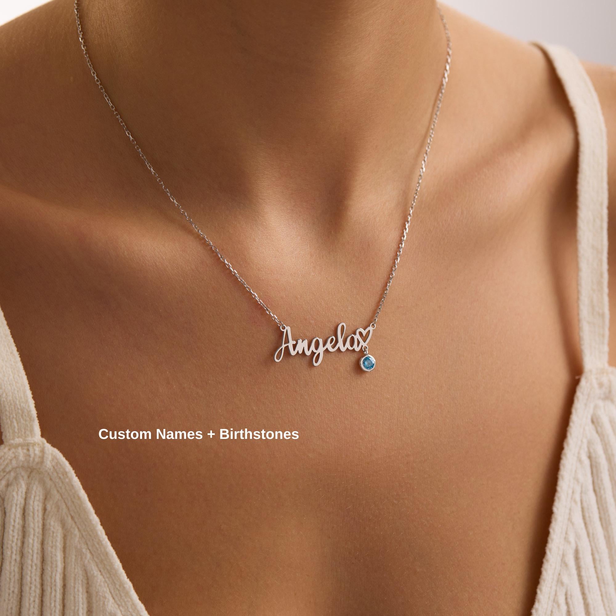 Custom Name Necklace with Birthstone