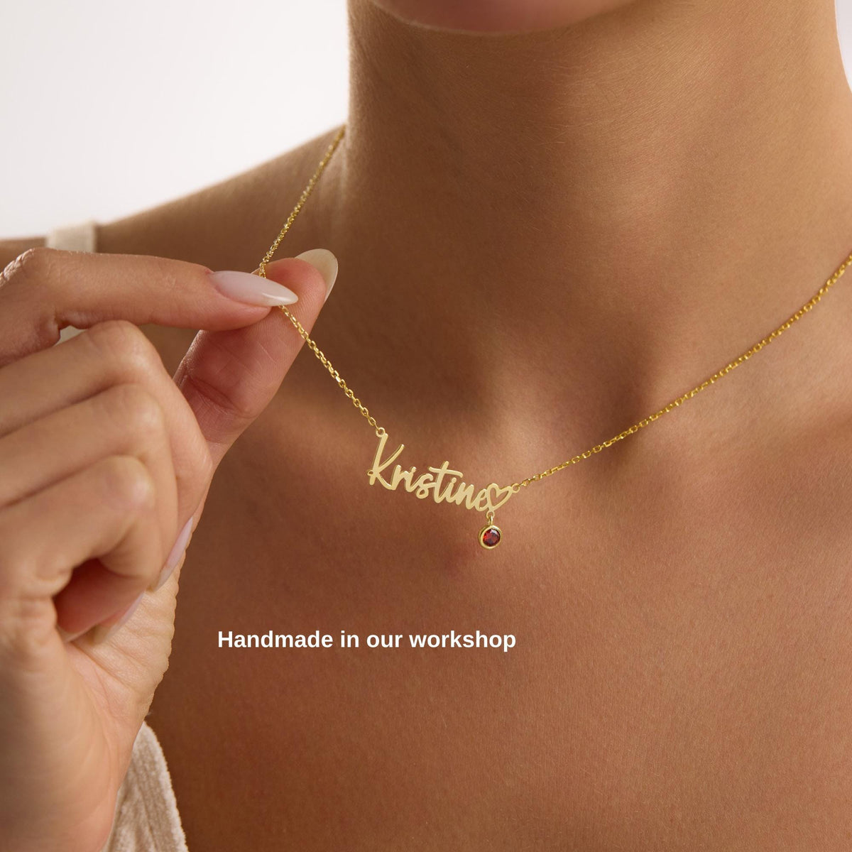 Custom Name Necklace with Birthstone