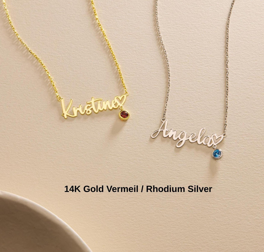 Kids Name Necklace for Mom with Birthstone | Personalized Heart Name