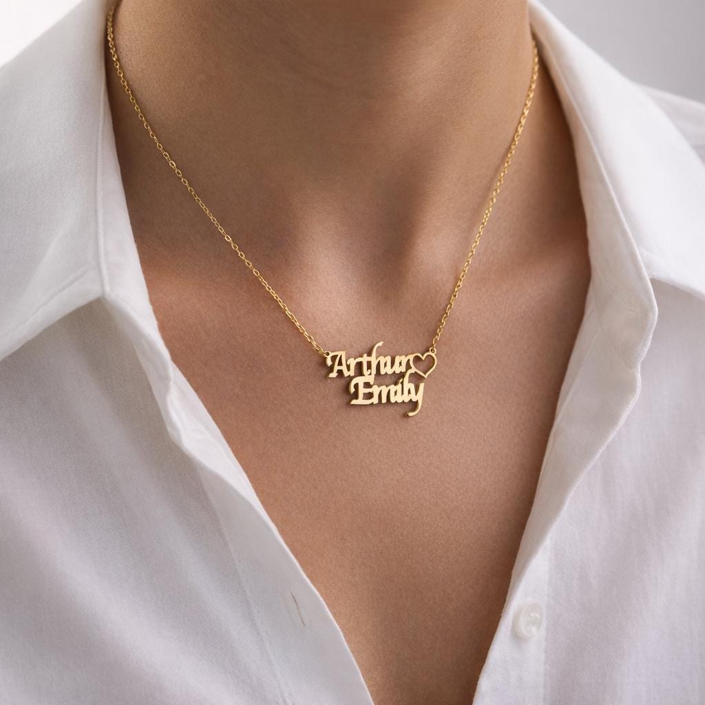 Personalized Double Name Necklace with Heart