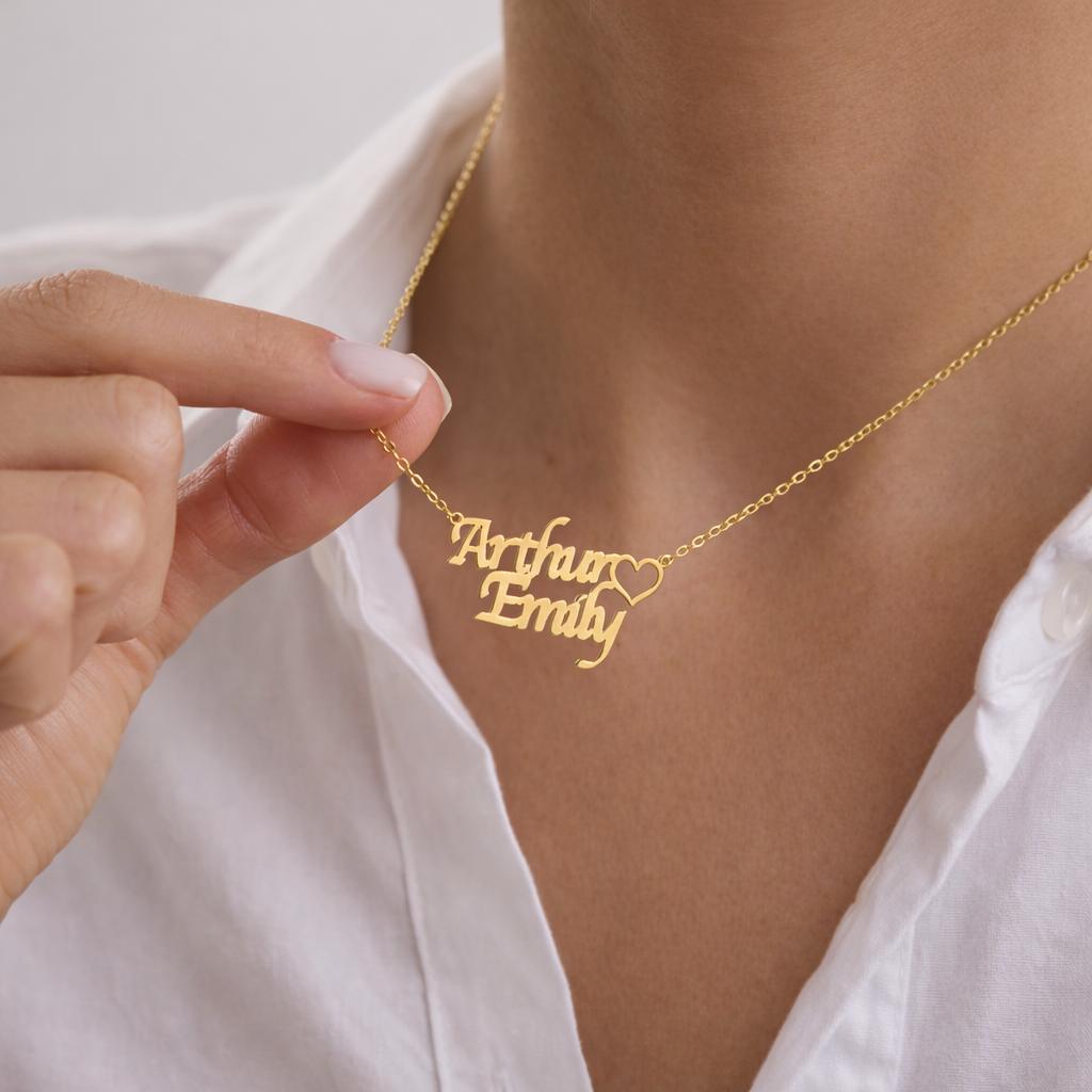 Personalized Double Name Necklace with Heart