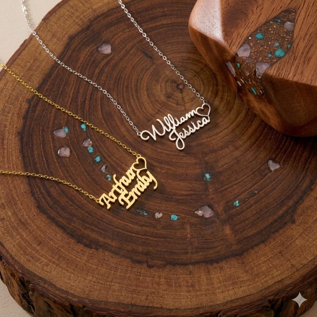 Personalized Double Name Necklace with Heart