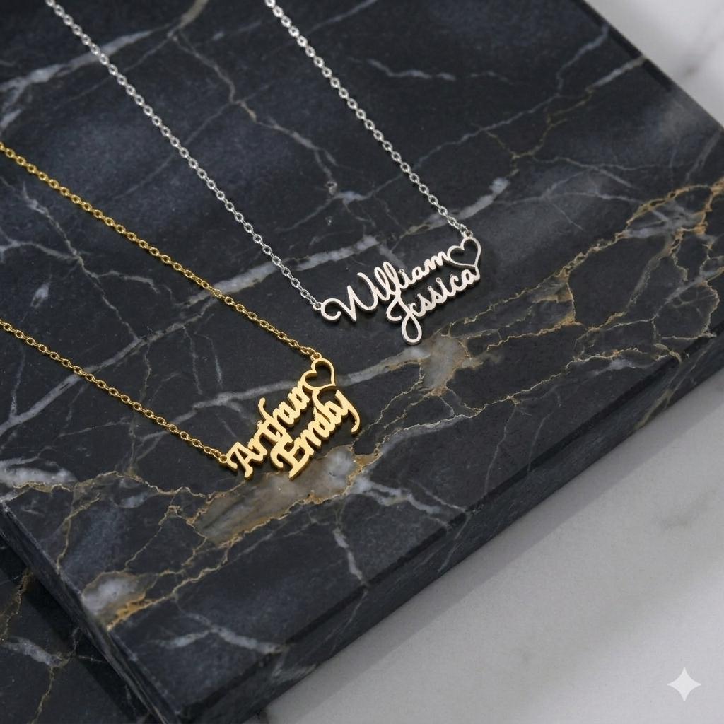 Personalized Double Name Necklace with Heart