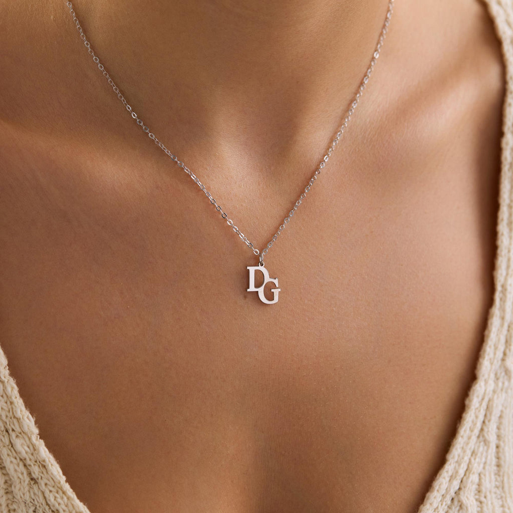 Personalized Two Initial Necklace with Birthstone Charm