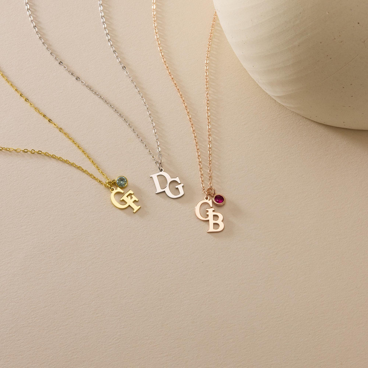 Initial Necklace with Birthstone