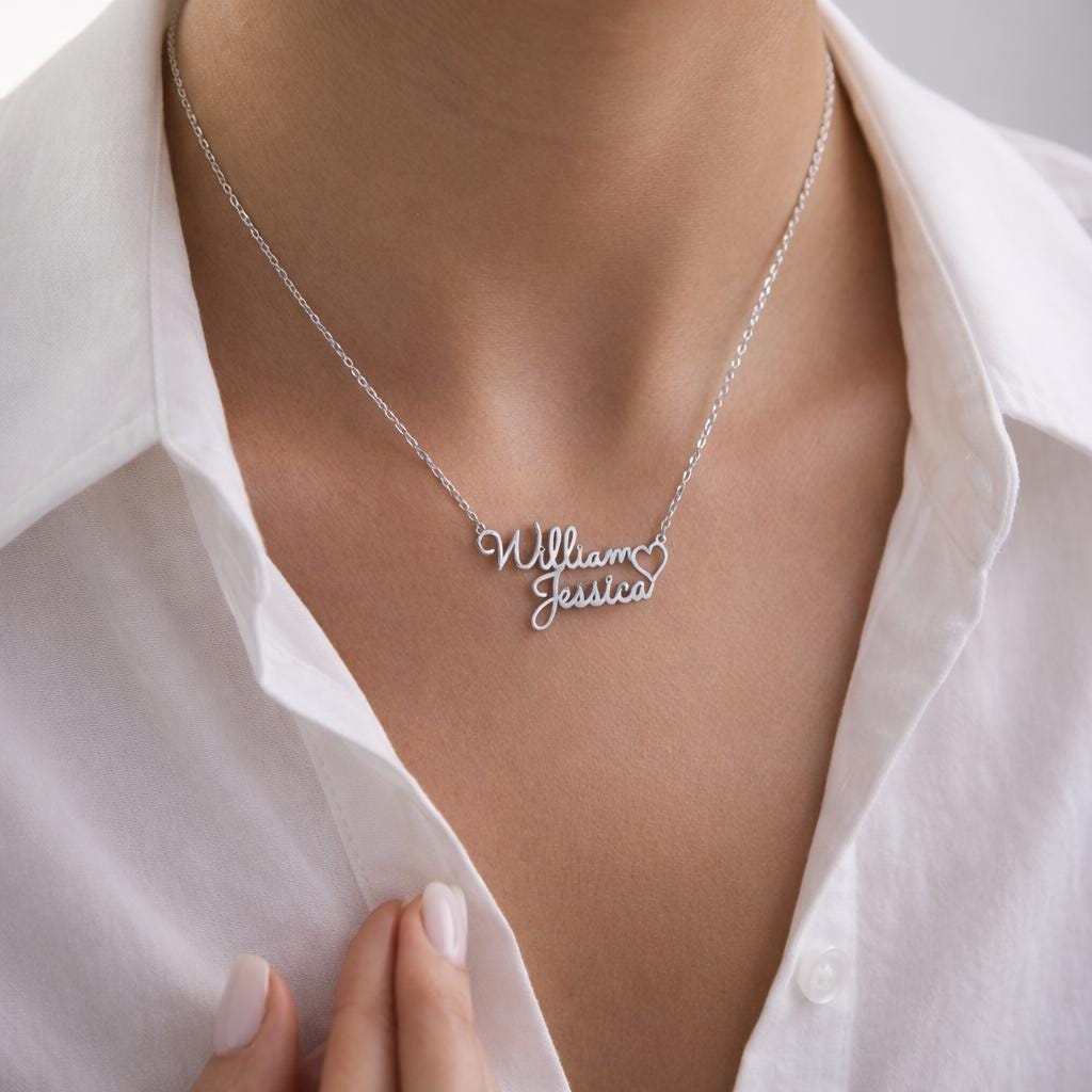 Personalized Double Name Necklace with Heart