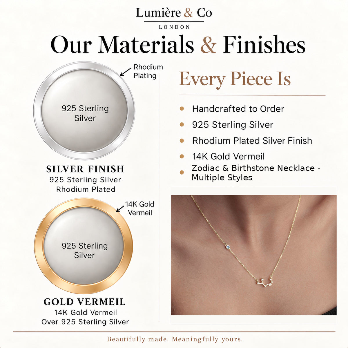 Zodiac & Birthstone Necklace - Multiple Styles – materials and finishes: 925 sterling silver, rhodium finish and 14K gold vermeil
