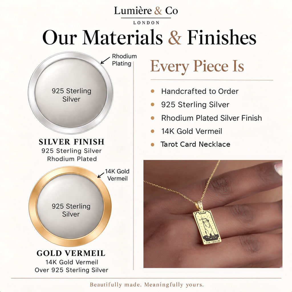 Tarot Card Necklace — materials and finishes