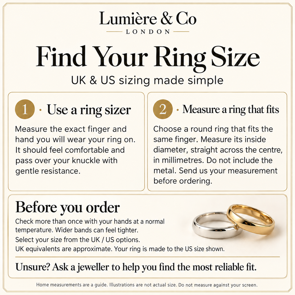 UK and US ring size guide with measuring advice